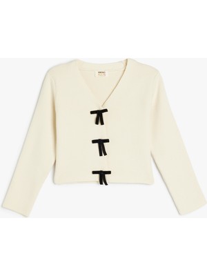 Koton Uzun Kollu Fiyonk Detaylı V Yaka Triko Hırka