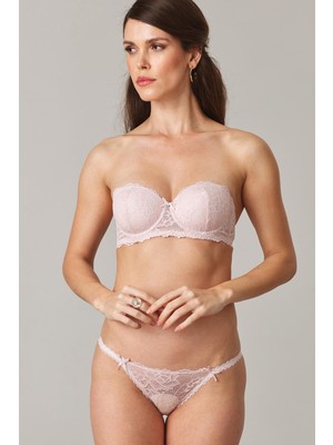 Pierre Cardin Kadın Balenli Desteksiz Straplez Sütyen Takım 4562 - Pudra
