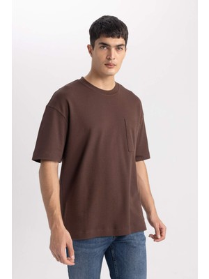 DeFacto Oversize Geniş Kalıp Bisiklet Yaka Basic Düz Kısa Kollu %100 Pamuk Ağır Kumaş Tişört