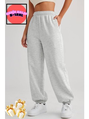 BSBSPOR Kışlık Bol Kalıp Kalın Eşofman Baggy Sweatpants Jogger Siyah-Gri