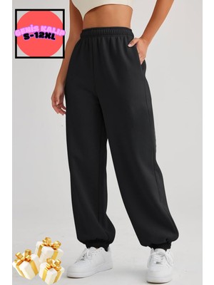 BSBSPOR Kışlık Bol Kalıp Kalın Eşofman Baggy Sweatpants Jogger Siyah-Gri