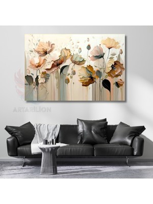 Artarilion Kanvas Yağlı Boya Görünümlü Çiçekler Kanvas Salon Tablosu Yeni Ev si