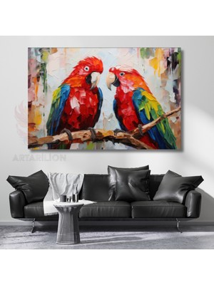 Artarilion Papağanlar Yağlı Boya Görünümlü Kanvas Tablo Klasik Salon Tablosu