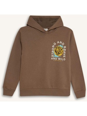 DeFacto Erkek Çocuk 2'li Takım Baskılı Kapüşonlu Sweatshirt Beli Lastikli Eşofman Altı D4748A8NS