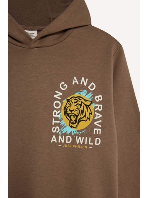 DeFacto Erkek Çocuk 2'li Takım Baskılı Kapüşonlu Sweatshirt Beli Lastikli Eşofman Altı D4748A8NS