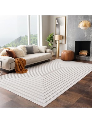 Modern Krem Renkli 3-D Desenli Bohem Salon Mutfak Mekan Teras Balkon Oda ve Çocuk Halısı Oymalı Halı