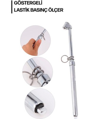 Beyazıt - Lastik Basınç Hava Ölçer Kalem Tekerlek Ölçme Metal 160 Psi - Gri Renk