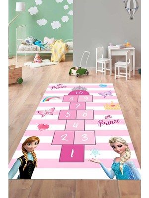 Napoli Home Dijital Baskılı Kraliçeli Seksek Model Yıkanabilir Kaymaz Taban Çocuk Odası Halısı, Çocuk-76-Pembe,
