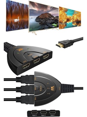 Techno Station 3in1 HDMI To HDMI Switch Pigtail Kablolu 4K Ultra Hd 2160P HDSW1IN3