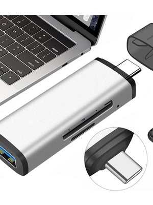 Techno Station ADS-103 USB Type-C Sd/tf Hafıza Kart Okuyucu - Gümüş