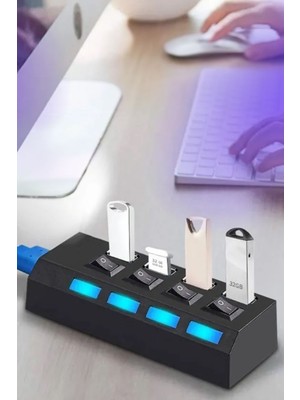 Techno Station USB Giriş Çoğaltma Aparatı 1 Girişi 4 Girişe Çeviren Aparat Süper Hızlı USB 3.0 Hub