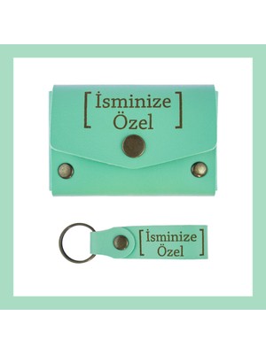 Açık Yeşil, Isme Özel Kişiselleştirilebilir Cüzdan ve Anahtarlık Set, Unutulmaz Hediyelik Takım