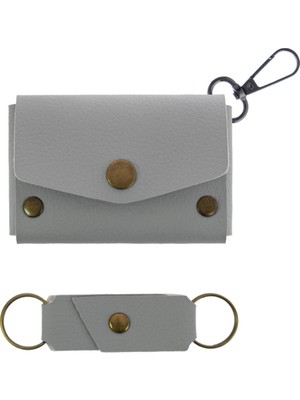 Miawiki Gri Renk Deri Kancalı Bozuk Para Cüzdan Seti, Özel Günler Için En Iyi Hediye