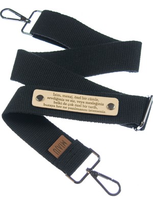 Siyah Renk, Pamuklu Kolon Detaylı Çanta Askısı, Sevdiklerinizin Ismine Özel Hediyelik, 180 cm Kayış