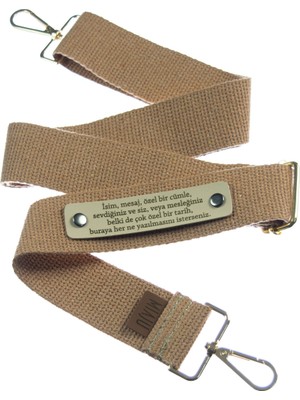 Açık Kahve Renk, Şık Dokulu Isme Özel Unisex Çapraz Çanta Kayışı, 200 cm Ayarlanabilir Uzunluk