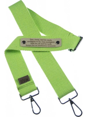 Neon Yeşil Renk, Isminize Özel Kişisel Stil Için Özel Tasarım, 160 cm Hediyelik Çanta Omuz Askısı