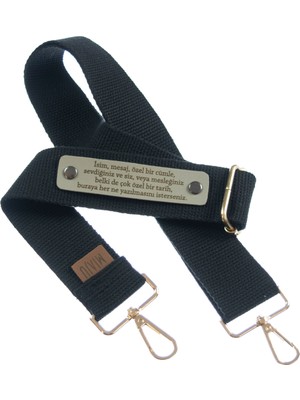 Siyah Renk, Çapraz Kullanıma Uygun, Fonksiyonel Isme Özel Çanta Omuz Askısı, 140 cm Sevgiliye Hediye