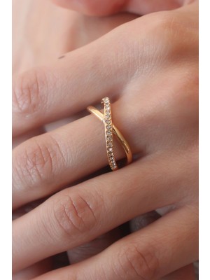 Shopzum Gold Renk Zirkon Taşlı Kadın Yüzük