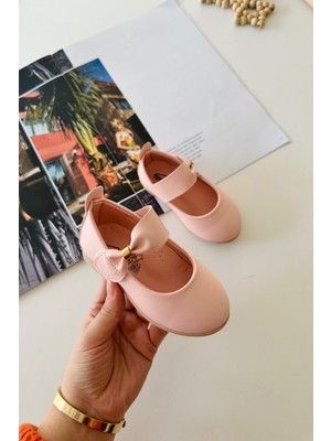 Miniğimin Cicileri Kız Çocuk Ortopedik Babet Pembe Cırtlı Düz Taban Şık Tasarım