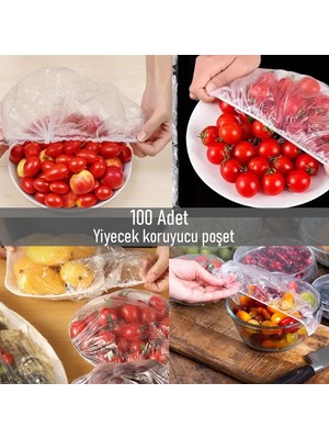 Porsima 100 Adet Tek Kullanımlık Gıda Koruyucu Poşet Lastikli Tazeliği Koruyan Tencere Tabak Gıda Koruyucu Çok Amaçlı Kapak Gıda Bonesi