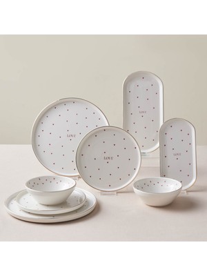 Karaca Love 8 Parça 2 Kişilik Yemek Takımı Kırmızı Seramik Desenli Şık Tasarım