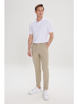 Altınyıldız Classics Erkek Açık Haki Slim Fit Dar Kesim Beli Lastikli Yan Cep Rahat Pantolon