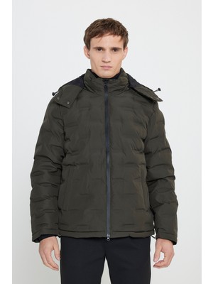 Standart Fit Normal Kesim Kapüşonlu Desenli Mont