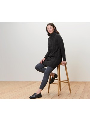 Tchibo Saç Örgüsü Motifli Uzun Örgü Kazak, Siyah