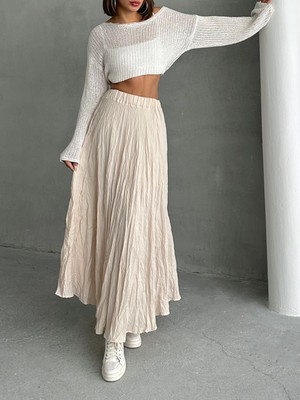 Bejna Kadın Buruşuk Modal Dokulu Soft Uzun Etek