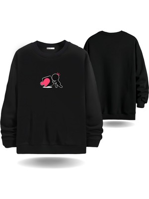 Kalp Puzzle Görselli Sevgililer Günü Bisiklet  Yaka Erkek Slimfit Sweatshirt 7012E