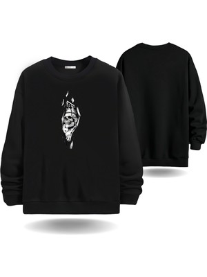 Iskelet Kral Sevgililer Günü Bisiklet  Yaka Erkek Slimfit Sweatshirt 7014E
