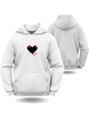 Şeytan Kalpli  Sevgililer Günü Slimfit Kapüşönlu Erkek Sweatshirt 7018E
