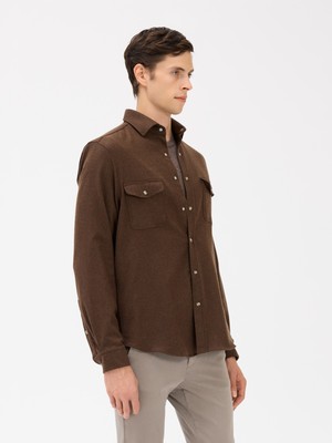 Karaca Erkek Modern Fıt Gömlek-Kahverengi