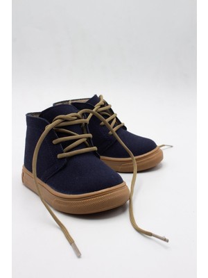 Sermoda Deri Bebek Bot Kışlık Lacivert Bağcıklı ve Fermuarlı Su Geçirmez Tasarım