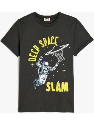 Koton Kısa Kollu Tişört Uzay Baskı Detaylı Bisiklet Yaka Pamuklu