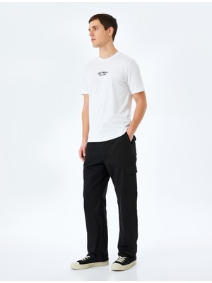 Koton Kısa Kollu Bisiklet Yaka Slogan Baskılı Pamuklu Slim Fit Tişört