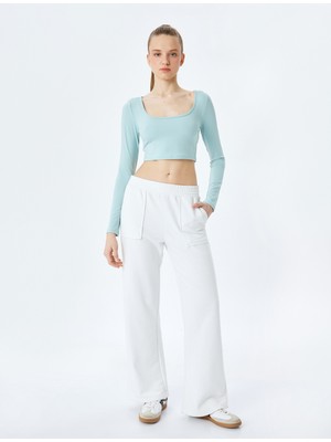 Koton Kadın Uzun Kollu Crop Tişört Slim Fit Yeşil Renk Günlük Kullanım İçin Tasarlandı