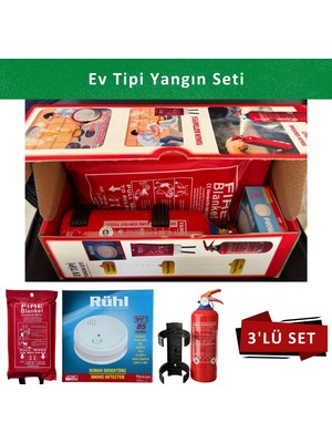 Ev Tipi Yangın Seti 1kg Mutfak Yangın Tüpü 120X120CM Yangın Battaniyesi 9V Pilli Duman Dedektörü Mutfak Yangın Seti