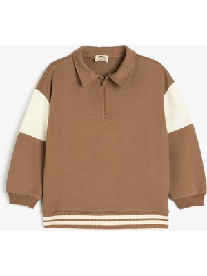 Koton Uzun Kollu Yarım Fermuarlı Oversize Polo Yaka Sweatshirt