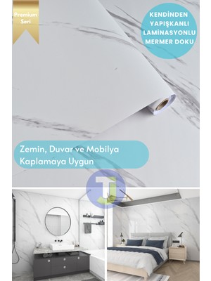 Technojet Kendinden Yapışkanlı Mermer Desen Premium Zemin Mutfak Duvar Dolap Masa Kaplama 60 cm  x 500 cm