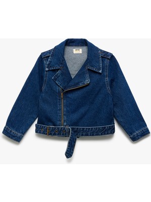 Koton Pamuklu Uzun Kollu Kemer Detaylı Fermuarlı Denim Ceket