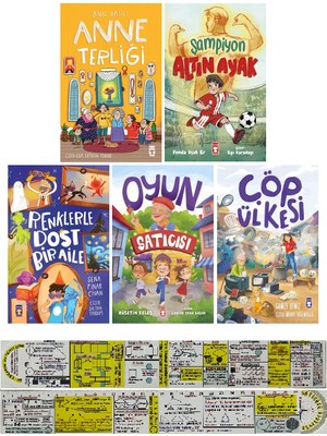 Anne Terliği / Şampiyon Altın Ayak / Renklerle Dost / Oyun Satıcısı / Çöp Ülkesi / 5 Kitap Set   (Matematik Öğreten Cetvel)
