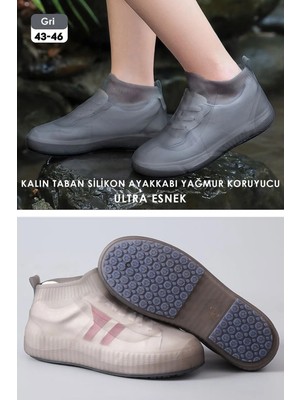 Technosmart Ultra Esnek Silikon Yağmur Koruyucu Ayakkabı Kılıfı Taban Takviye Kaymaz Su Kir Geçirmez Gri Xl 43-46