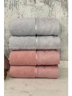 Özdilek Ditsy Pamuk El-Yüz Havlusu 50 x 80 cm 4 Adet Pembe-Gri Renkli Şık Tasarım