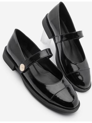 Marjin Kadın Loafer Cırtlı Günlük Ayakkabı Valsey Siyah Rugan