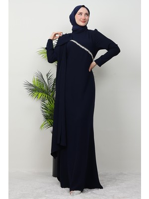 Özün Taşlı Abiye Koyu Lacivert