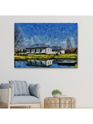 Marsilyan- Göl Kenarındaki Köy Evi Dekoratif Duvar TABLOSU-3528