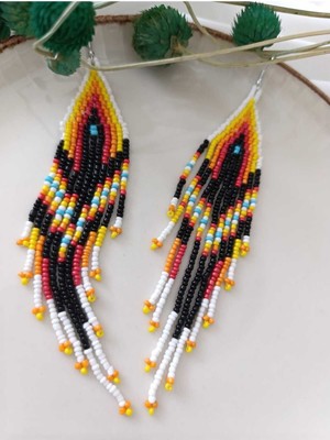 Tavus Kuşu  Kum Boncuk Oya El Yapımı Küpe