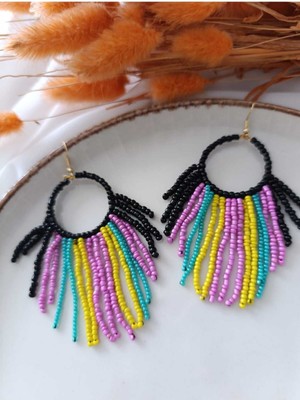 Sacakli  Kum Boncuk Oya El Yapımı Küpe