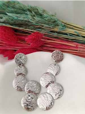 Dörtlü Oval Sarkıt Metal Silver Küpe